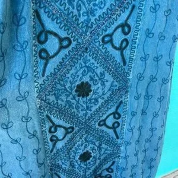 BATIK EMBROIDERED BLUE-on-BLUE TANK MAXI DRESS - Picture 5 of 11